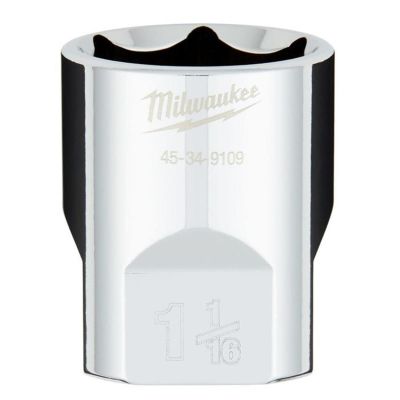 MLW45-34-9109 image(0) - Milwaukee Tool 1/2" Drive 1-1/16" SAE  6-Point Socket with FOUR FLAT Sides, Vanadium Steel, Chrome