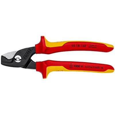 KNP9518160SBA image(0) - KNIPEX Cable Shears with StepCut Cutting Edges - 1000 V Insulated, packaged in clam shell