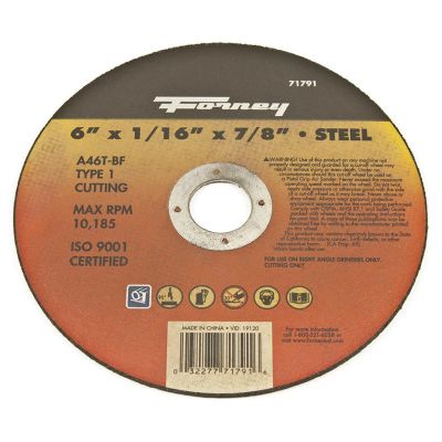 FOR71791 image(0) - Forney Industries Cut-Off Wheel, Metal, Type 1, 6 in x 1/16 in x 7/8 in