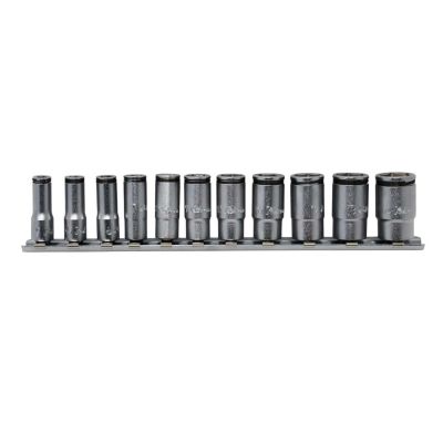 KKNRS2350X-11 image(0) - Ko-ken USA Special 1/4 Sq. Dr. Semi-Deep NUT GRIPÂ® Socket Set  5-14mm - 11 pieces