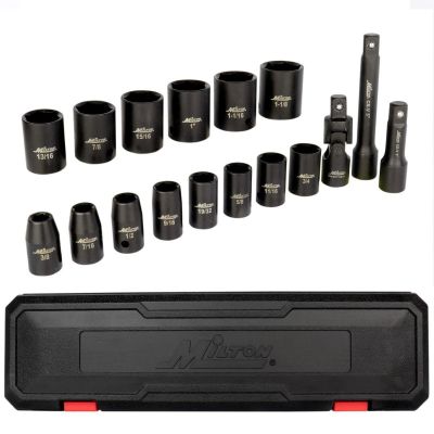 MIL1300-SS-O3 image(0) - Milton Industries 17pcs 1/2 Dr. SAE 3/8" &hyphen; 1-1/8" Shallow Socket Set