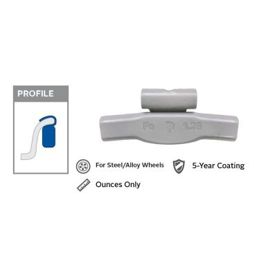 PWWT075Z image(0) - Wegmann Automotive 0.75 oz Zinc Coated Clip-on TZ Gray Series Wheel Weight (Box of 25)