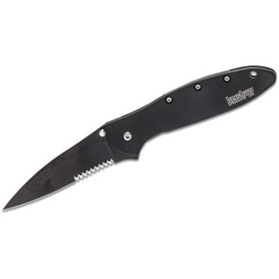 KER1660CKTST image(0) - Kershaw Leek-Serrated Assisted Open Frame Lock Drop Point Blade EDC Folding Pocket Knife - Black