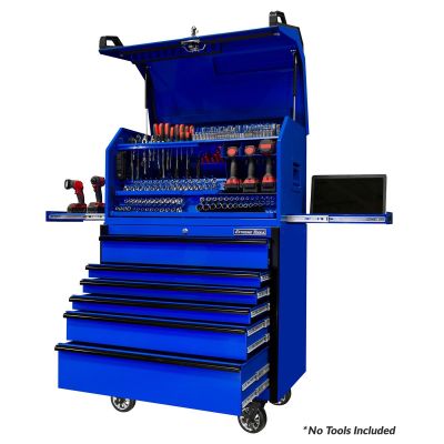 EXTPWSRC4124U image(0) - Extreme Tools PWS Series 41in W x 24in D Extreme Portable Workstation and 41in W x 25in D 6-Drawer Roller Cabinet Combo, Gloss Blue w Black Drawer Pulls