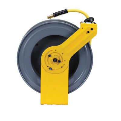 BLBOSRDA1250-AIO image(0) - BluBird OilShield All-in-One Rubber Air Hose Reel 1/2" X 50(Dual Arm) with 3' Lead-in-Hose. Includes FreeStyle, Sshhh Tek, and Safety Rewind Features.