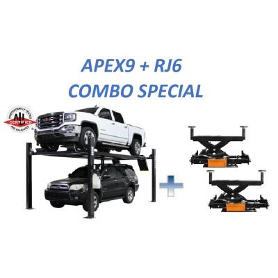 ATEAPEX9-COMBO1-FPD image(0) - Atlas Equipment ALI Certified APEX9 4-Post Lift + RJ6 Rolling Bridge Jacks Combo