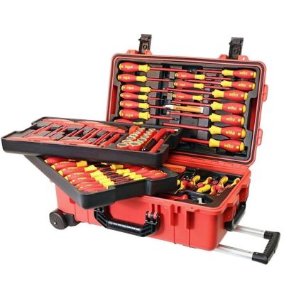 WIH32800 image(0) - Wiha Tools Insul. 80 Piece Tool Set w/ Screwdrivers, Nut Drivers, Pliers, Cutters, Ruler, Knife, Sockets in 22" L x 13 3/4" W x 9" H Rolling Tool Case