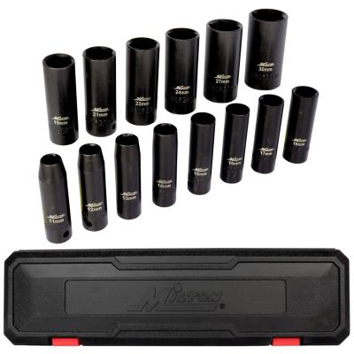 MIL1300-SS-O7 image(0) - Milton Industries 14pcs 1/2 Dr. 11-30MM Deep Socket  Set