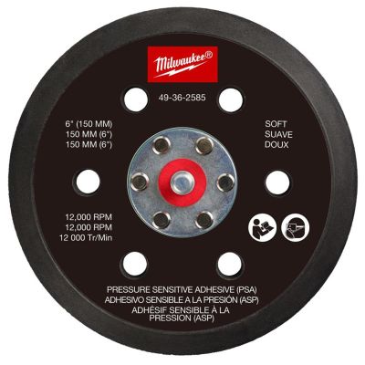 MLW49-36-2585 image(0) - Milwaukee Tool 6 Inch Pressure Sensitive Adhesive Sander Backing Pad - Soft