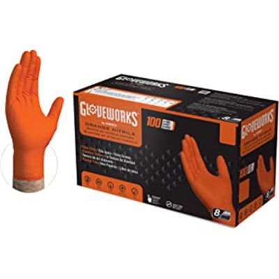 AMXGWON42100 image(0) - Gloveworks Orange Nitrile Raised Diamond Texture Disposable Gloves, Size Small