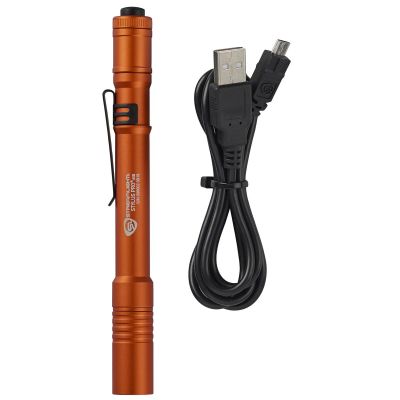 STL66146 image(0) - Streamlight Stylus Pro USB Bright Rechargeable LED Penlight - Orange: Rechargeable battery, USB Cord, Pocket clip, Nylon holster