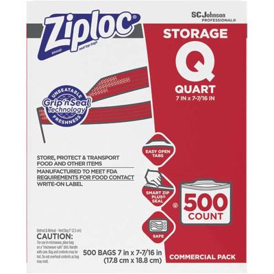 MRO76938893 image(0) - Msc Industrial Supply 500 Qty 1 Pack 500 Piece, 1 Quart Capacity, 8" Long x 7" Wide, Ziploc Storage Bag