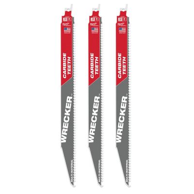 MLW48-00-5343 image(0) - Milwaukee Tool 12" 6 TPI THE WRECKER with Carbide Teeth SAWZALL Blade 3PK