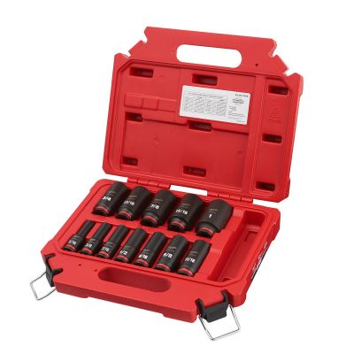 MLW49-66-7006 image(0) - Milwaukee Tool 12PCSHOCKWAVE Impact Duty 3/8" Drive SAE Deep 6 Point Socket Set