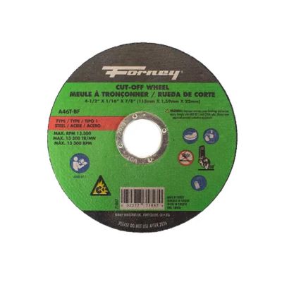 FOR71847-5 image(0) - Forney Industries Cut-Off Wheel, Metal, Type 1, 4-1/2 in x 1/16 in x 7/8 in 5 PK