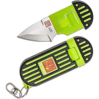 SUNAMK1001BKGBL image(0) - SUNEX Al Mar Stringer D2 Wedge Blade Keychain Knife in Blister Card - Green/Black