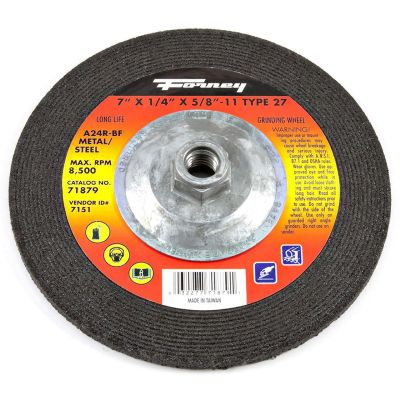 FOR71879 image(0) - Forney Industries Grinding Wheel, Metal, Type 27, 7 in x 1/4 in x 5/8 in-11