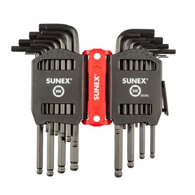 SUN98526BL image(0) - Sunex SAE/Metric 26 Piece Ball End Long Arm Hex Key Set, 2mm-10mm, 0.05"-3/8"