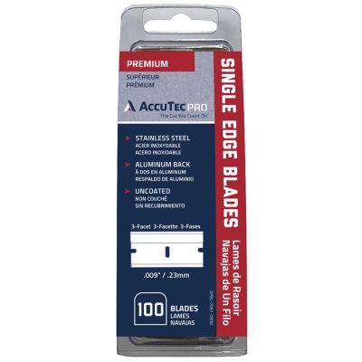 ASR62-0179 image(0) - AccuTec Pro Uncoated Stainless Steel Single Edge Razor Blade, 3 Facet, 100 Pack