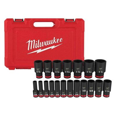 MLW49-66-7012 image(0) - Milwaukee Tool 19PC SHOCKWAVE Impact Duty 1/2" Drive SAE Deep 6 Point Socket Set