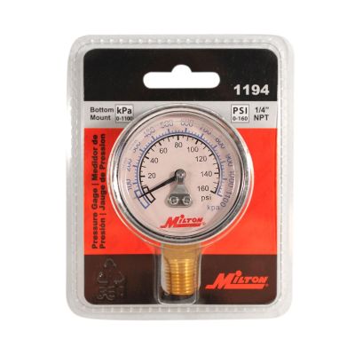 MIL1194 image(0) - Milton Industries Gage 1/4" NPT, 0-160 PSI - Bottom Mount