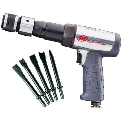 IRT119MAXK image(0) - Ingersoll Rand Industrial Duty Long Barrel Air Hammer 5-Piece Chisel Set, Vibration Reduced, 2530 BPM, 3-1/2" Stroke, 3/4" Bore