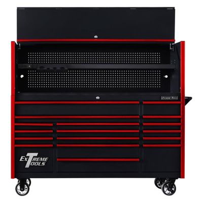 EXTDX7218HRKR image(0) - Extreme Tools DX 72" Hutch & 17 Drawer Roller Cabinet Combo, Black