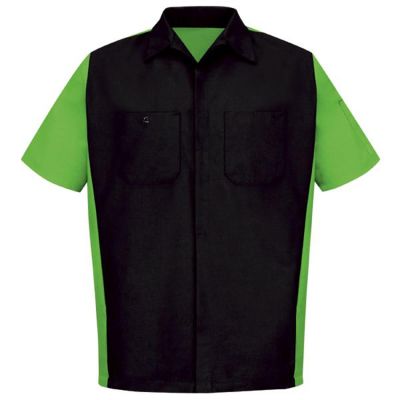 VFISY20BL-SS-L image(0) - Workwear Outfitters Men's Short Sleeve Two-Tone Crew Shirt Black/Lime, Large