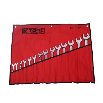 KTI41304 image(0) - K Tool International Wrench Set 14 Piece Hi Polish with Bag