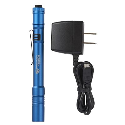 STL66139 image(0) - Streamlight Stylus Pro USB Bright Rechargeable LED Penlight - Blue: Rechargeable battery, 120V AC Charge cord, Pocket clip, Nylon holster