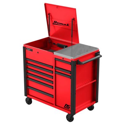 HOMRD06044090 image(0) - Homak Manufacturing 44" RSPRO 9-DRAWER POWER SERVICE CART-RED