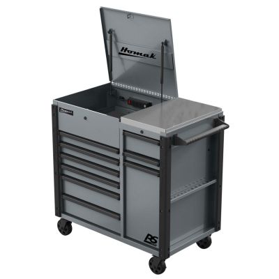 HOMGR06044090 image(0) - Homak Manufacturing 44 Inch RS Pro 9 Drawer Flip Top Power Service Cart w/ Workstation - Grey