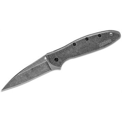 KER1660BLKW image(0) - Kershaw Leek Assisted Open Frame Lock Drop Point Blade EDC Folding Pocket Knife with BlackWash Finish - Blackwash