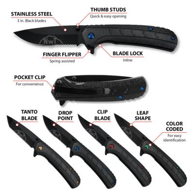 WLMW9379 image(0) - Wilmar Corp. / Performance Tool 4 pk. Assisted Open Pocket Knife Set