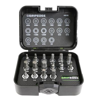 GETHB16S image(0) - GripEdge Tools 16 Piece 3/8 Inch Drive Short Metric & SAE RPT Hex Driver Set