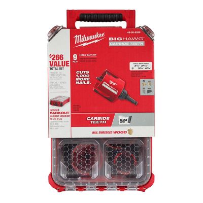 MLW49-56-9295 image(0) - Milwaukee Tool 9 PC BIG HAWG with Carbide Teeth Hole Saw Kit w/ PACKOUT Compact Organizer