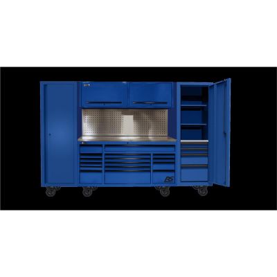 HOMBLCTS12002 image(0) - Homak Manufacturing 120? RS PRO CTS Roller Cabinet & Side Lockers Combo with Toolboard Backsplash - Blue