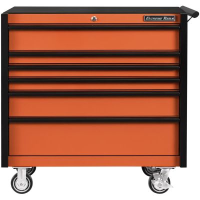 EXTDX412506RCORBK image(0) - Extreme Tools DX Series 41in. W X 25in. D 6 Drawer Roller Cabinet, 100 lbs Slides, Orange with Black Drawer Pulls