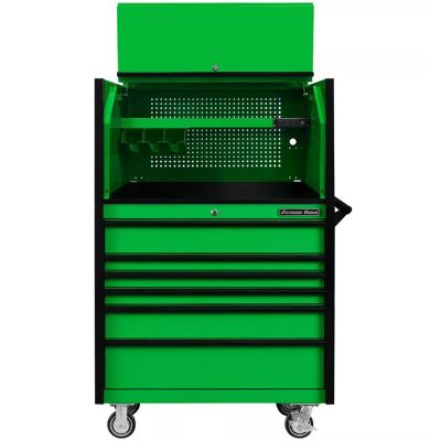 EXTDX4107HRGK image(0) - Extreme Tools DX Series 41in W x 25in D Extreme Power Workstation® Hutch and 6 Drawer 25in Deep Roller Cabinet - Green with Black Drawer Pulls 100-200 lb. Slides