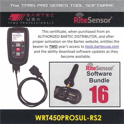 BATWRT450PROSULRS2E image(0) - Bartec USA 2 Year Software License for the Tech450PRO w/ 16 RITE-SENSORS