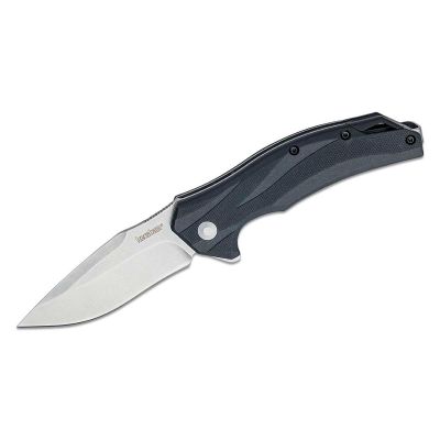 KER1645 image(0) - Kershaw Lateral Assisted Open Liner Lock Wide Drop Point Blade EDC Folding Pocket Knife with Stonewashed Finish - Black