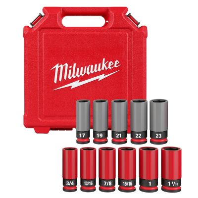 MLW49-66-7833 image(0) - Milwaukee Tool SHOCKWAVE Impact Duty 1/2 Drive SAE & Metric 11PC Lug Nut Wheel Socket Set