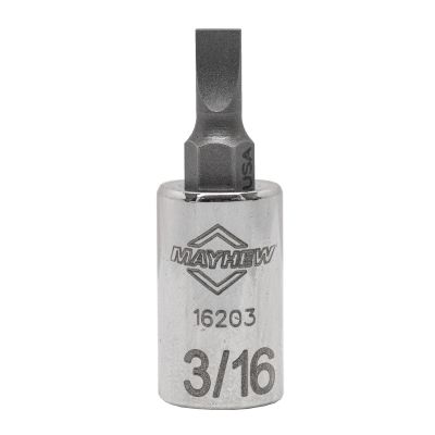 MAY16203 image(0) - Mayhew Mayhew 3/16-Inch Slotted Short Insert Socket Bit, 1/4-Inch Drive