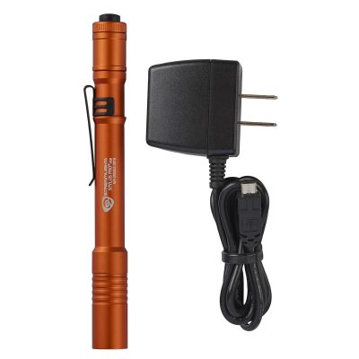 STL66147 image(0) - Streamlight Stylus Pro USB Bright Rechargeable LED Penlight - Orange: Rechargeable battery, 120V AC Charge cord, Pocket clip, Nylon holster