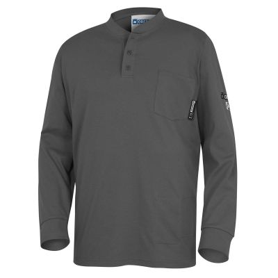 OBRZFI404-L image(0) - OBERON Henley Shirt - 100% FR/Arc-Rated 7 oz Cotton Interlock - Long Sleeves - Grey - Size: L