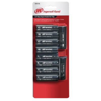 IRTSK4C10LN image(0) - Ingersoll Rand 1/2" Drive Hex Deep Metric & SAE Impact Socket Set, 10-Piece