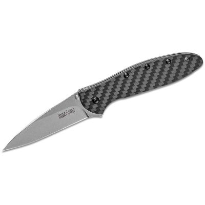 KER1660CF image(0) - Kershaw Leek Assisted Open Frame Lock Drop Point Blade EDC Folding Pocket Knife - Carbon Fiber