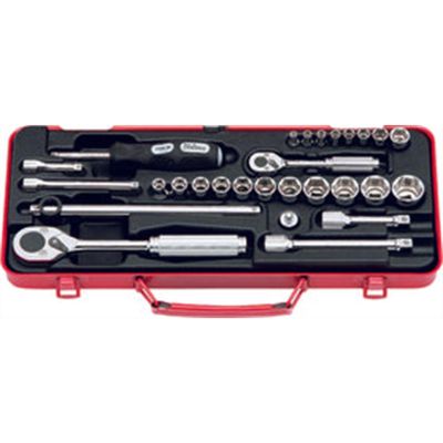 KKN2260M image(0) - Ko-ken USA 2260M 28 Piece 1/4 and 3/8 Sq. Dr. Chrome Metric 6-Point Socket Set  4-21mm