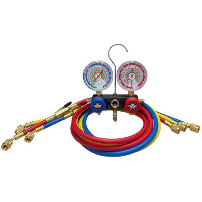 MSC54372 image(0) - Mastercool R134a, R404A, R407C & R507A 2-WAY ALUMINUM MANIFOLD GAUGE SET WITH NYLON BARRIER HOSES AND BALL VALVES