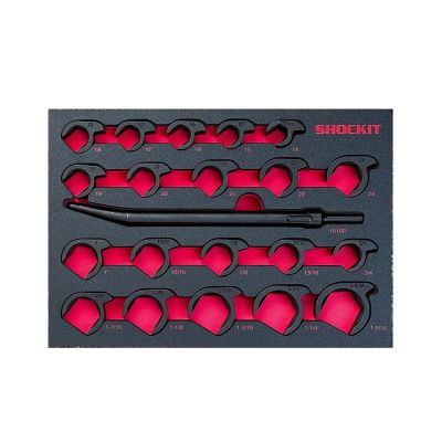 LTILT1915FM image(0) - Milton Industries LTI Tool By MIlton 20-Piece SAE/METRIC Shockit Crows Foot Set - Heavy Duty Industrial/Hydraulic Fittings in Foam Tray